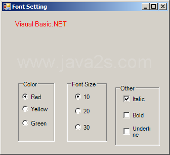 Use RadioButton to set font